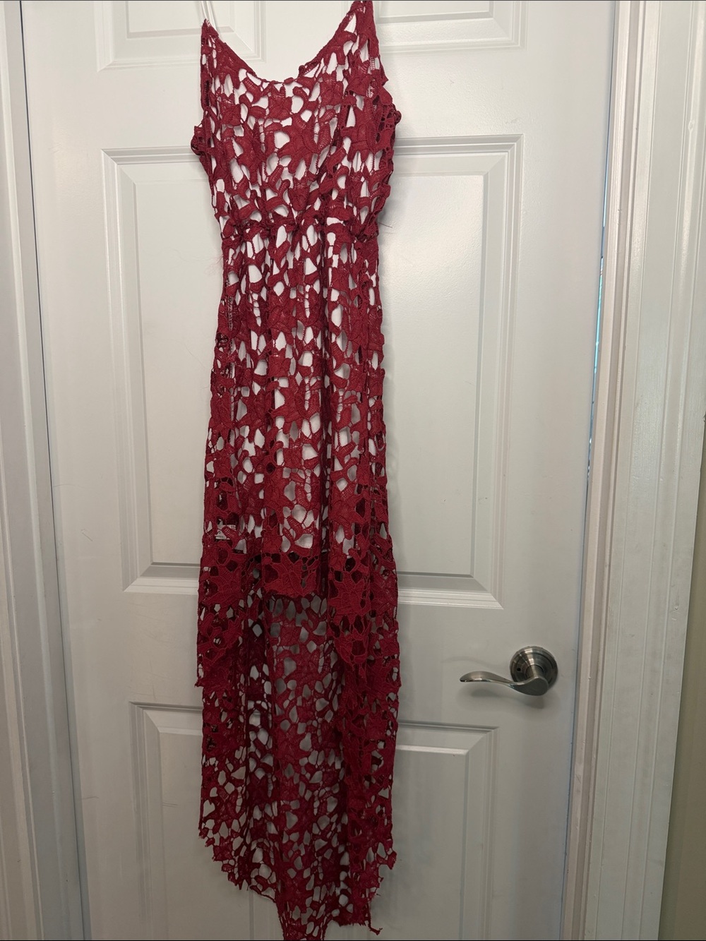 Red Crochet Lace Maxi Dress - Sleeveless, Feminine Layering Piece